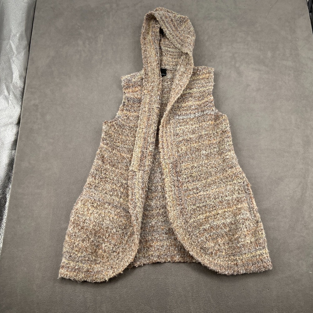 Cynthia Rowley Hooded Cardigan Sweater Women M Brown Tweed Sleeveless Open Front